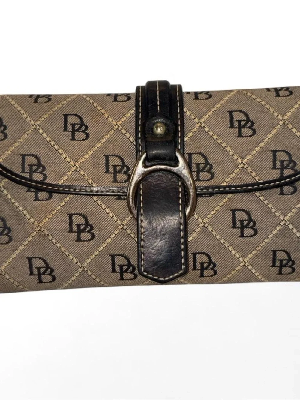 Dooney & Bourke Tan Canvas with Black Leather Trim Wristlet - Picture 1 of 2